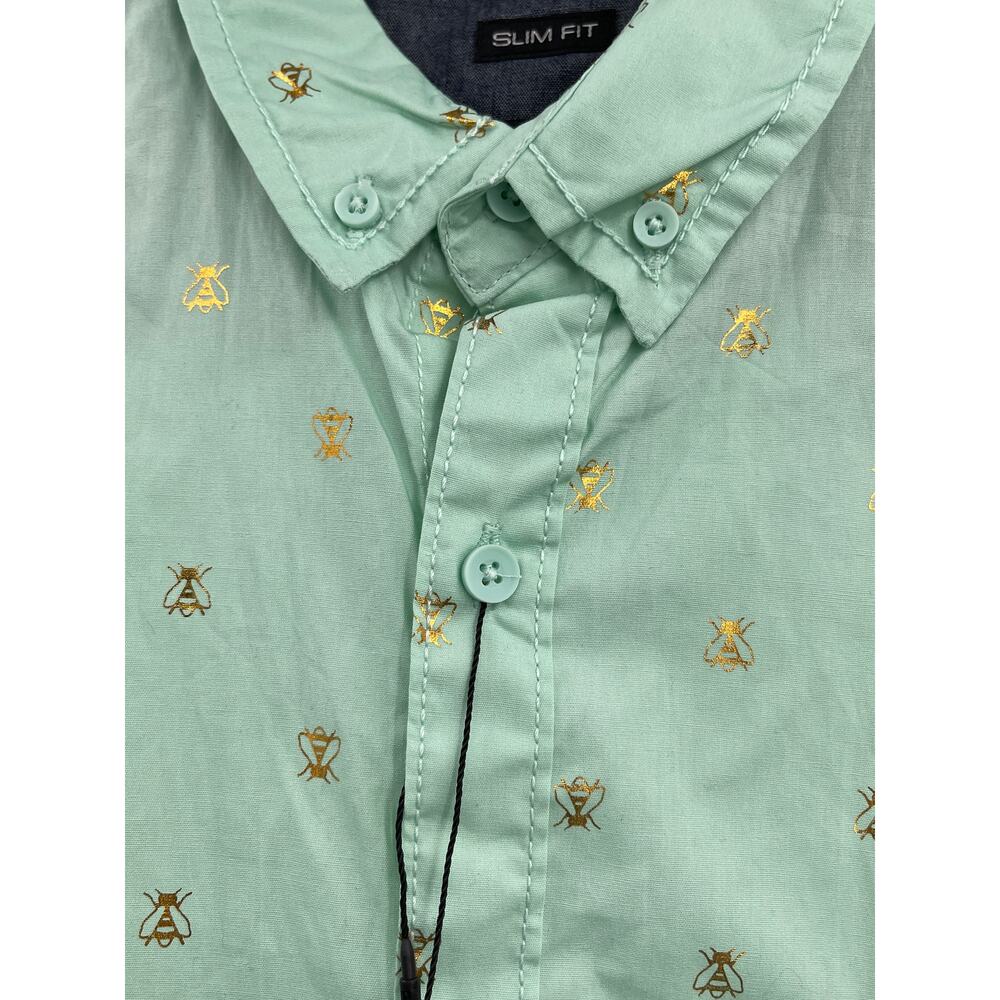 Drill Clothing Mens Slim Fit Mint Short Sleeve Gold Bumblebee Shirt XL NEW - Picture 4 of 9
